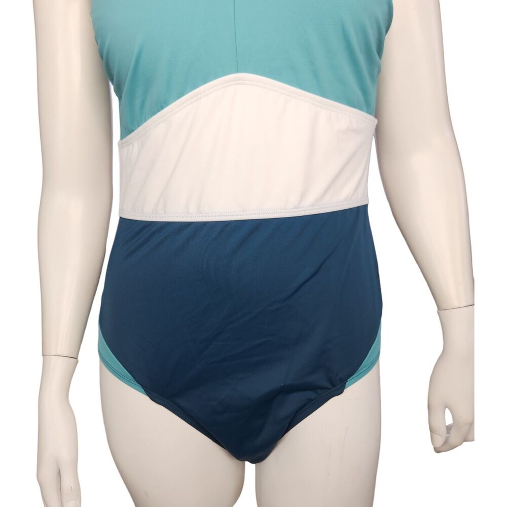 Zuda Colorblocked V-Neck One Piece Womens Swimsuit Teal‎ Blue Size 8 NWOT - Picture 3 of 16